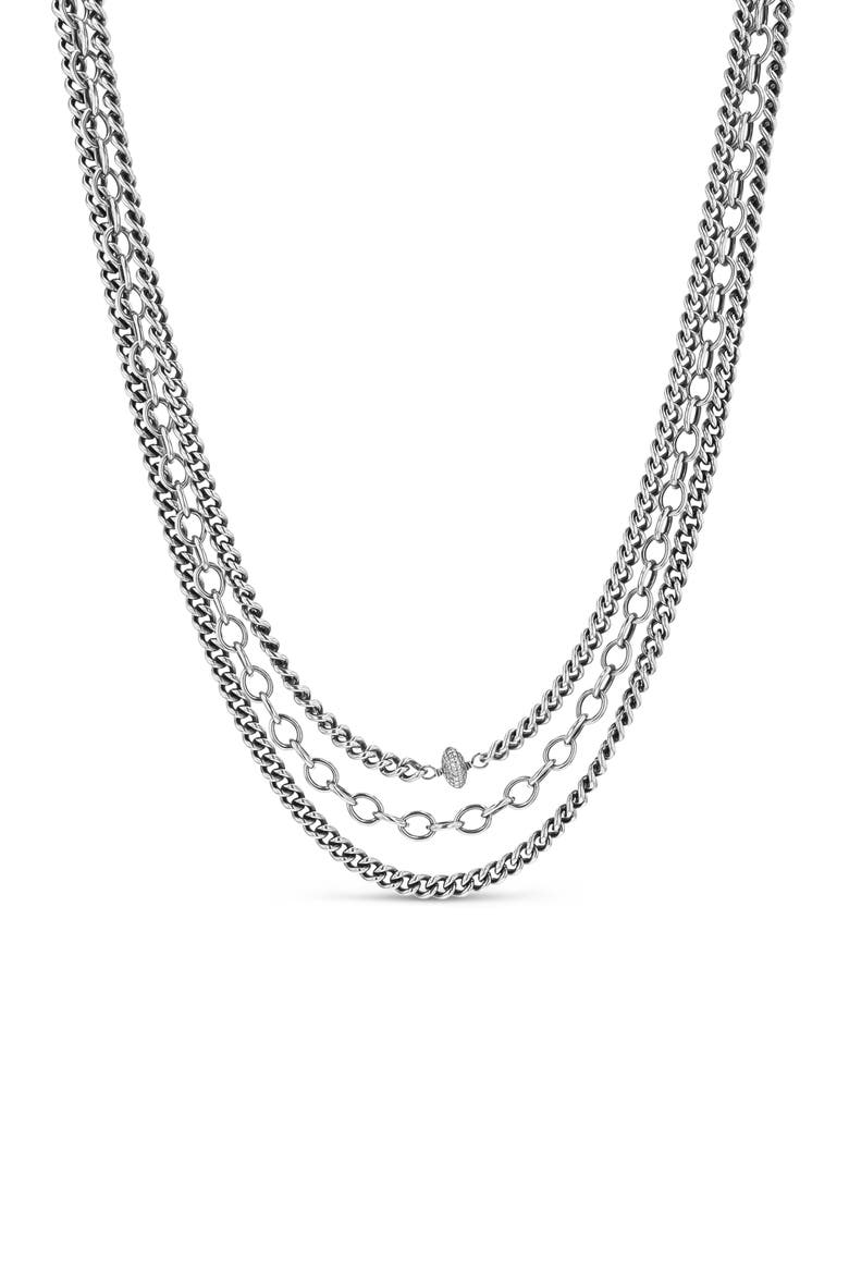 Triple Chain Necklace With Diamond Donut, Main, color, Sterling Silver