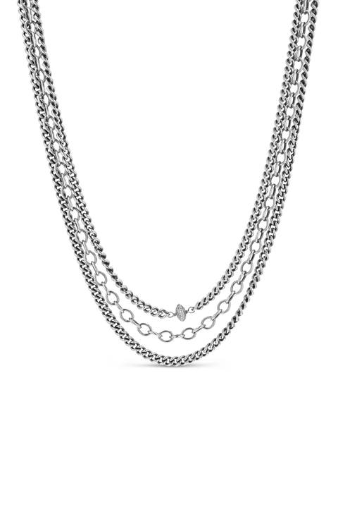 Triple Chain Necklace With Diamond Donut