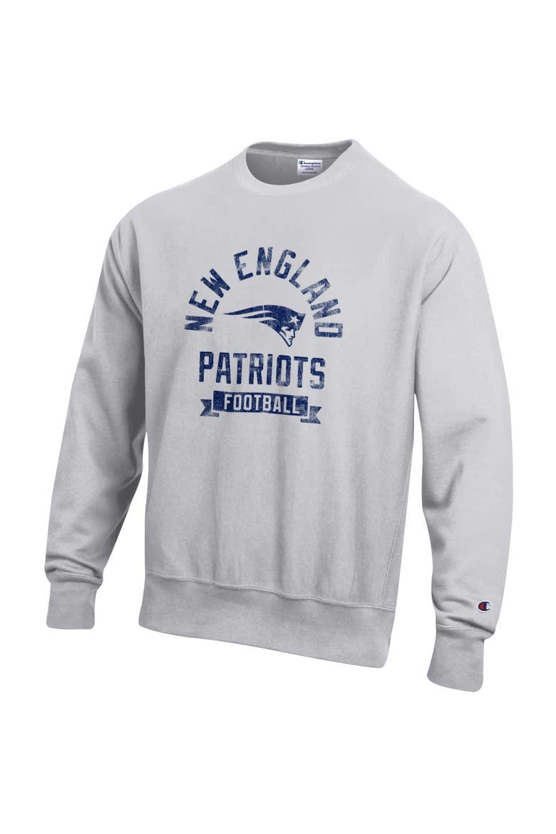 Men's Champion  Heather Gray New England Patriots Reverse Weave Fleece Pullover Sweatshirt, Alternate, color, Heather Gray