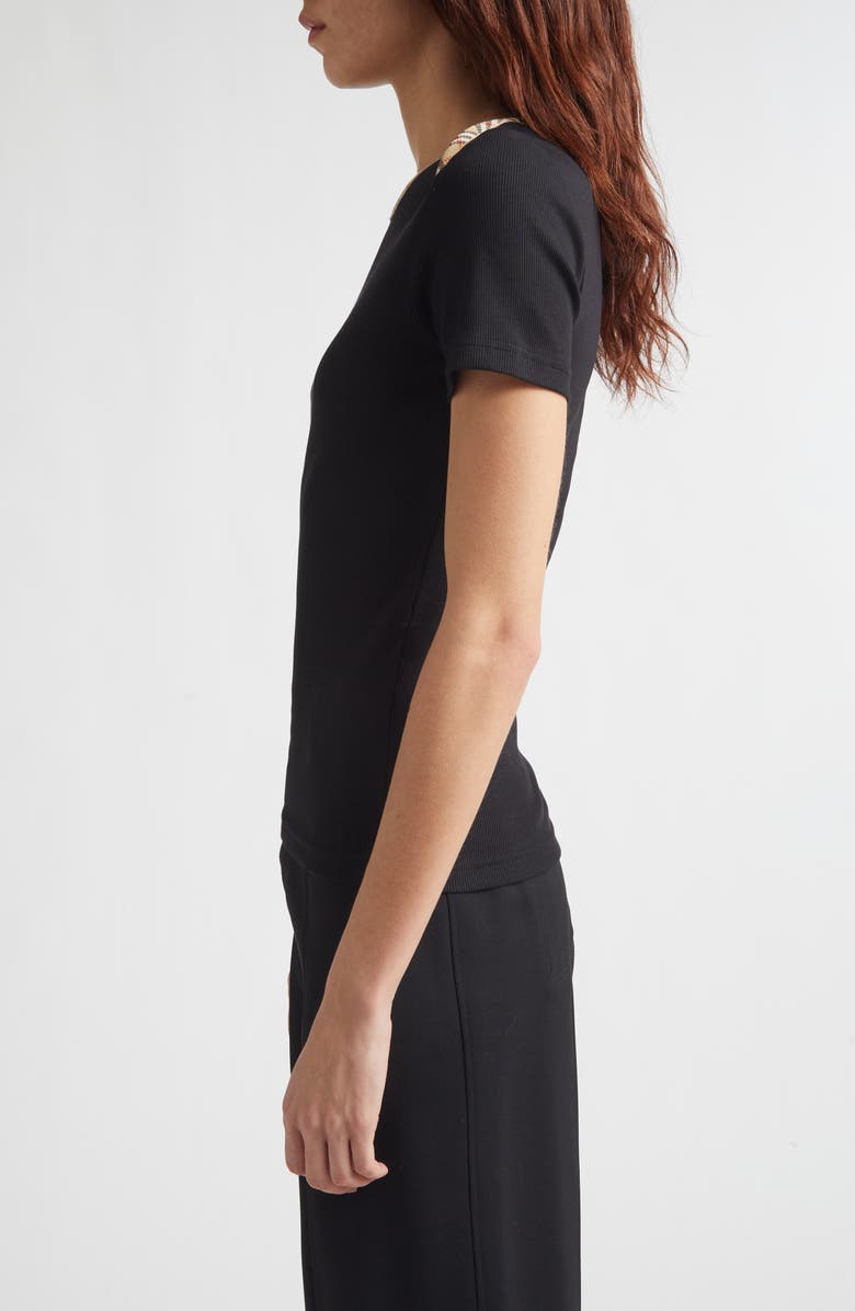 Burberry Stephanie Slim Fit Check Trim Stretch Cotton Rib T-Shirt, Alternate, color, 