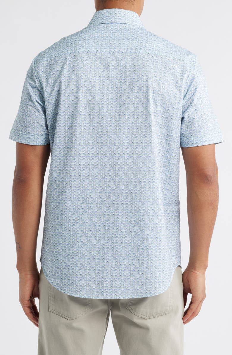 Bugatchi Miles OoohCotton<sup>®</sup> Geo Print Short Sleeve Button-Up Shirt, Alternate, color, Mint