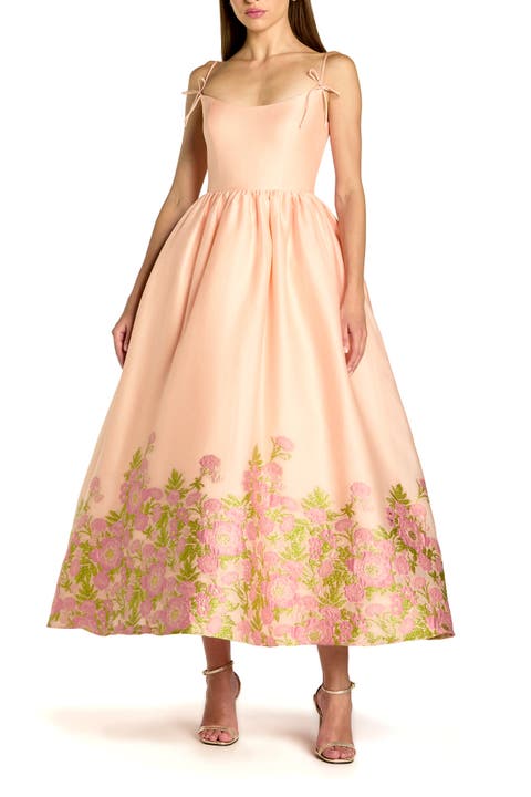 Spaghetti Strap Organza Midi Dress With Bow Detail