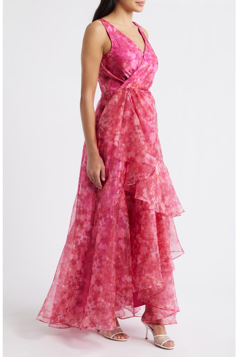 Floral Ruffle Evening Gown, Alternate, color, FUCHSIA