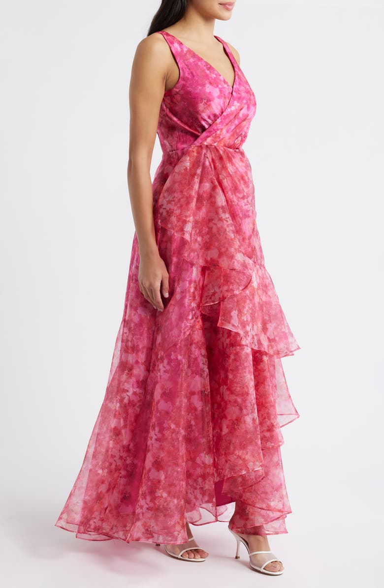 Eliza J Floral Ruffle Evening Gown, Alternate, color, Fuchsia