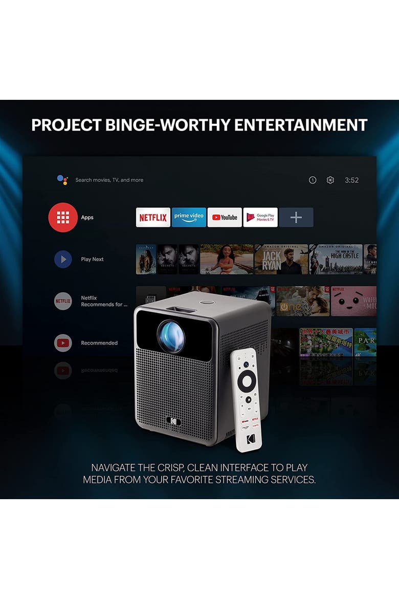 FLIK HD10 Smart Projector, 1080p Portable Projector with Bluetooth, Wi-Fi & Android TV - Black, Alternate, color, White
