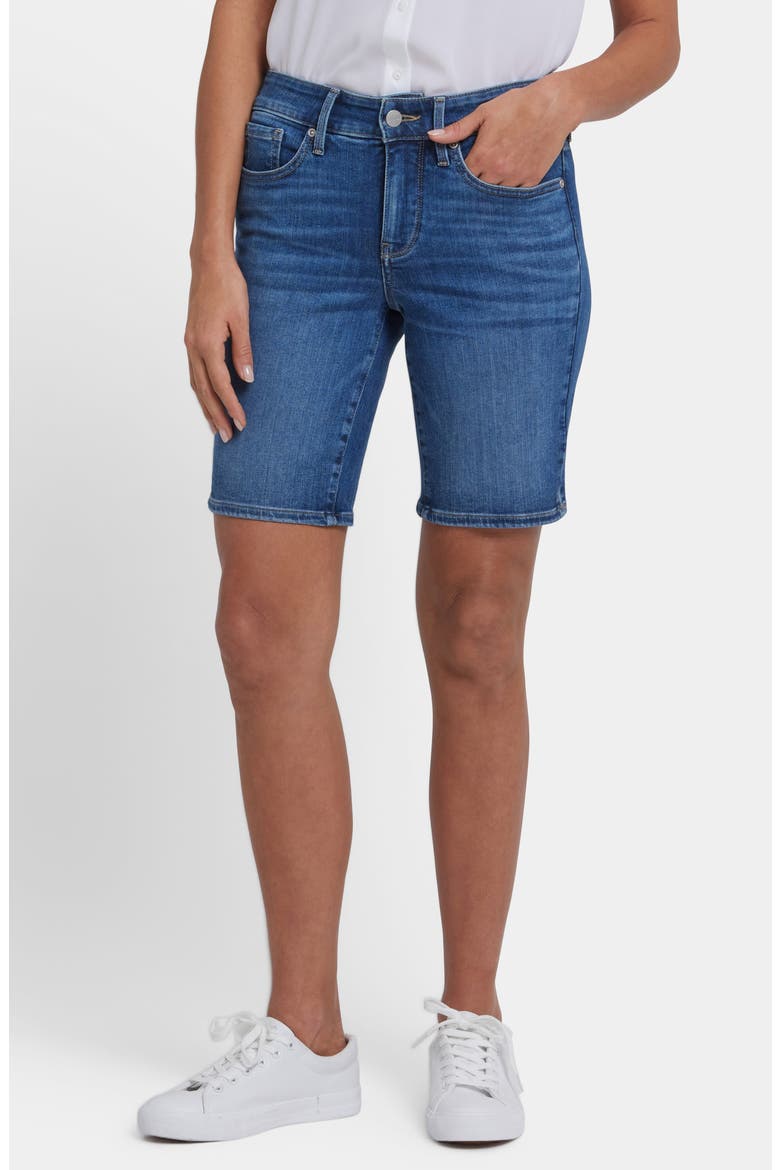 Ella Side Slit Denim Shorts, Main, color, OPERA BLUE