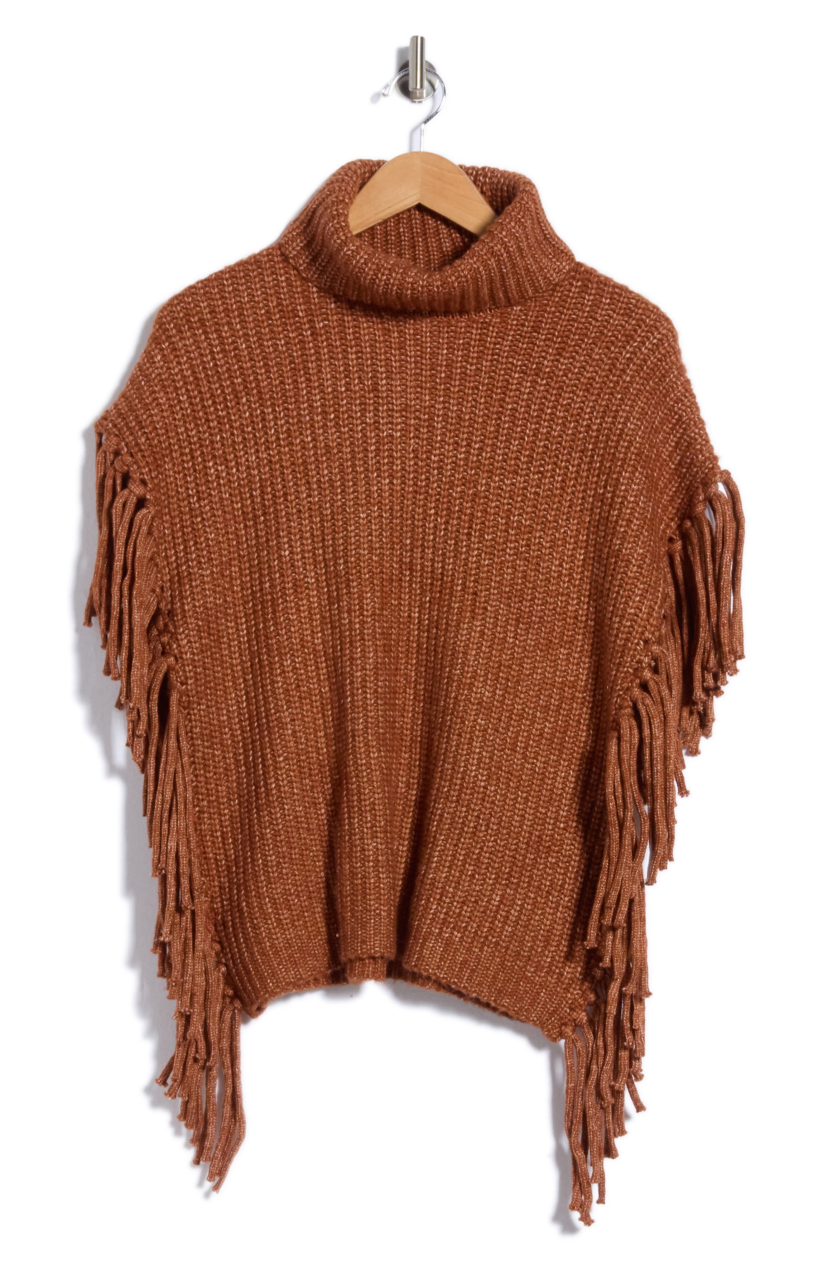 Fringe Trim Turtleneck Sweater