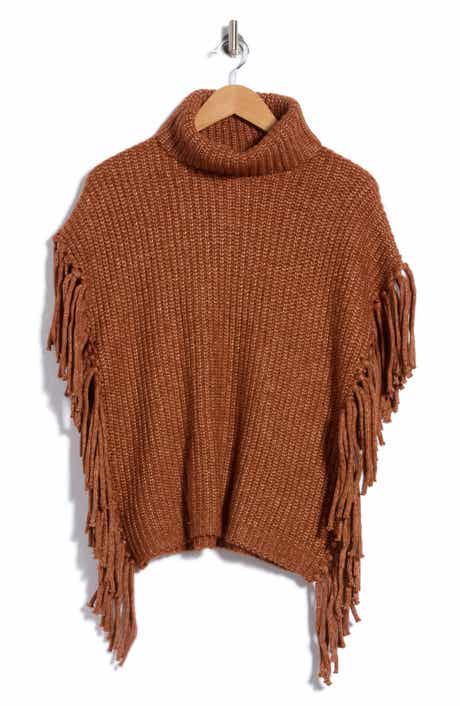 Fringe Trim Turtleneck Sweater