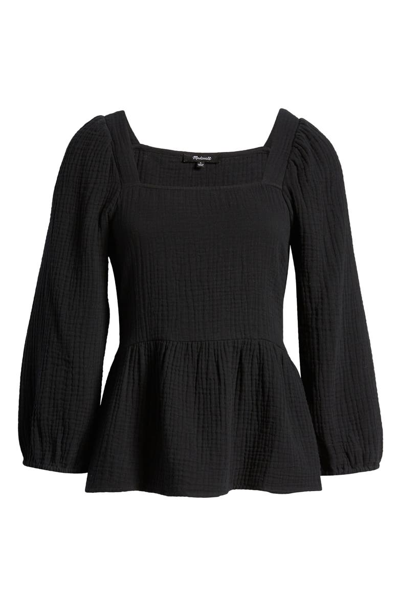 Madewell Millbrook Puff Sleeve Lightspun Cotton Peplum Top, Alternate, color, 