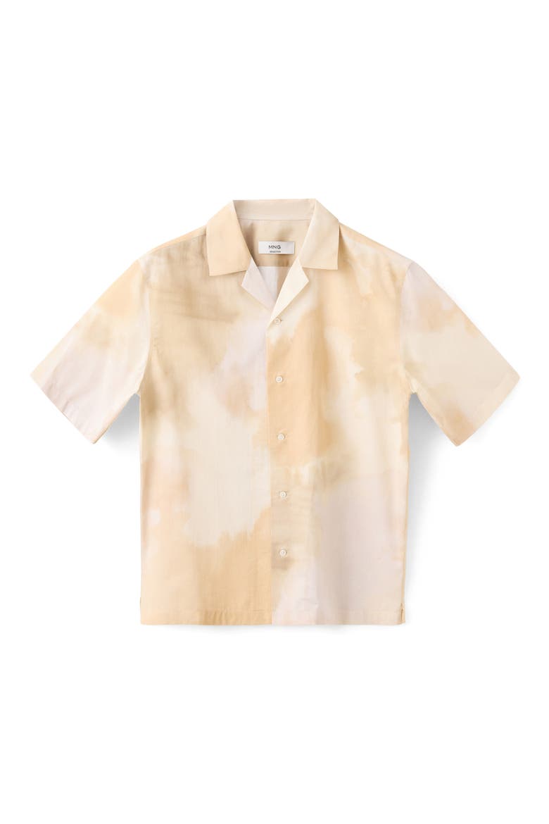Abstract Print Short Sleeve Button-Up Shirt, Main, color, VANILLA