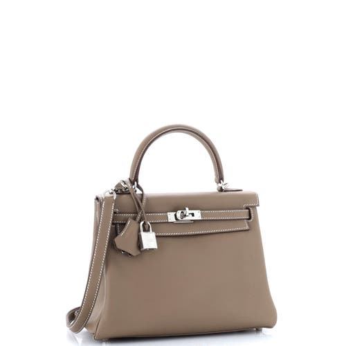 Pre-owned Hermes Hermes Kelly Handbag Grey Swift With Palladium Hardware 25 In Brown