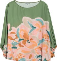 Wit & Wisdom Abstract Floral Peasant Sleeve Top