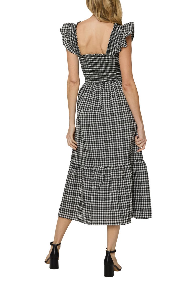 The Flounce Smocked Midi Dress, Alternate, color, Black Checkerd