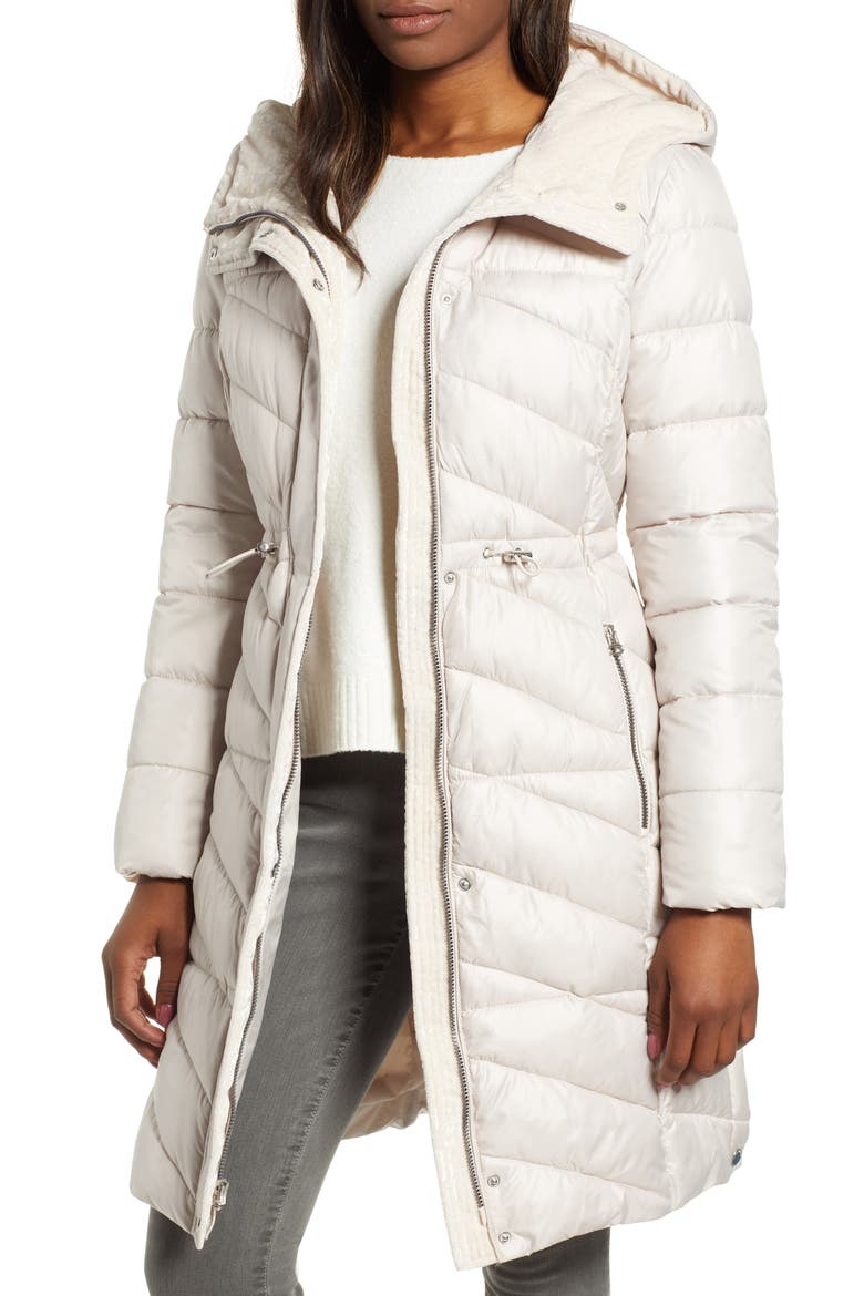 Velvet Trim Quilted Coat, Main, color, PUTTY