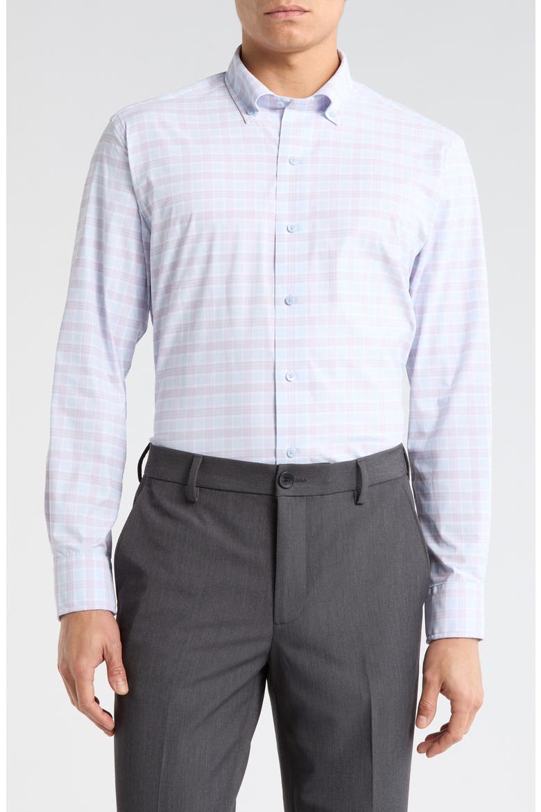 Twill Check Performance Sport Shirt, Main, color, SKY/ LILAC