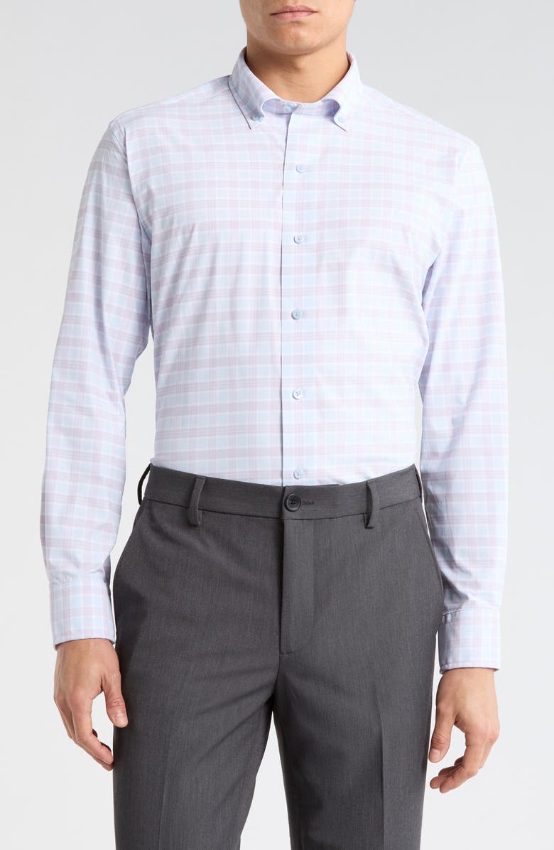 David Donahue Twill Check Performance Sport Shirt, Main, color, Sky/ Lilac