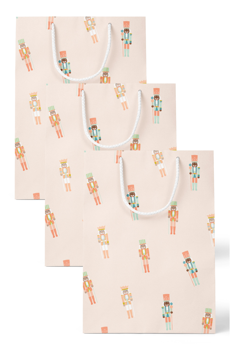 Nutcracker Holiday Pattern Gift Bag Set of 3, Main, color, Blush Nutcracker