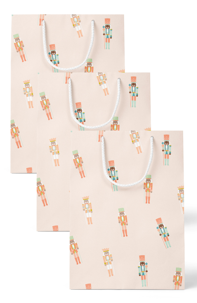Joy Paper Co. Nutcracker Holiday Pattern Gift Bag Set of 3, Main, color, Blush Nutcracker
