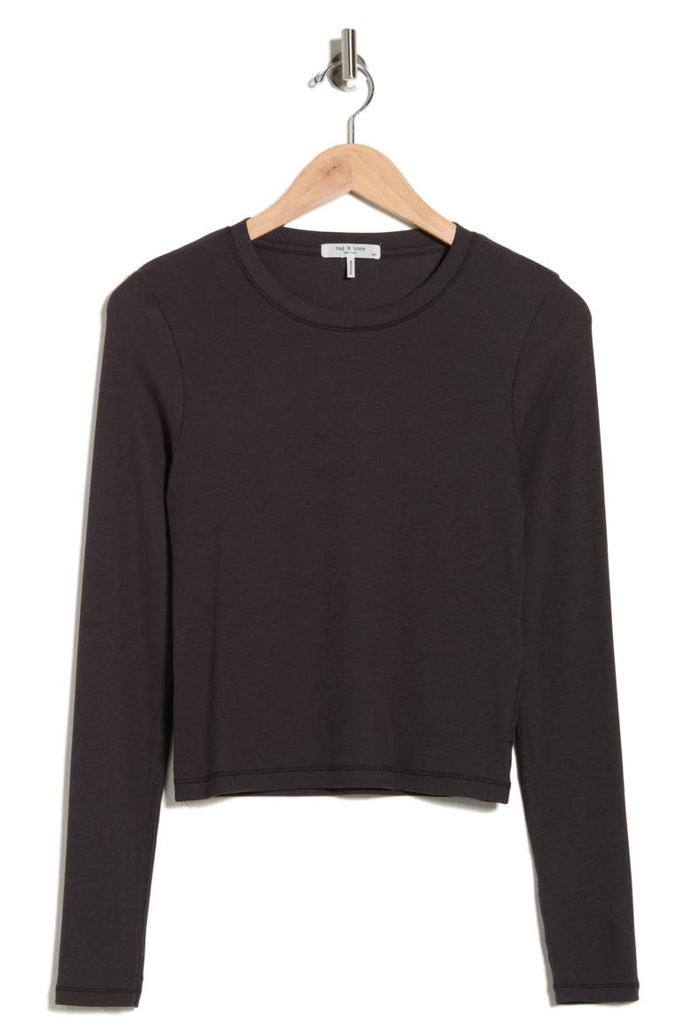 Essie Long Sleeve Ribbed Crop T-Shirt, Alternate, color, BLACK
