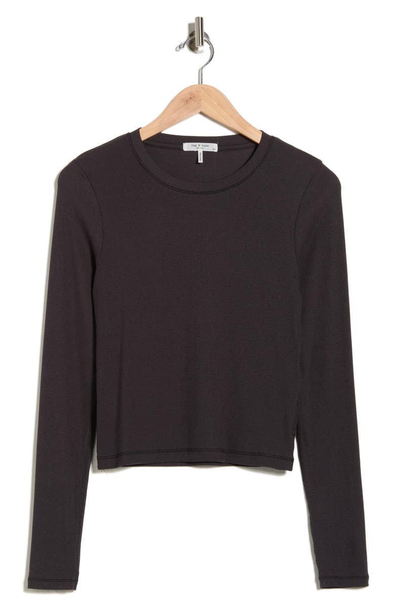 rag & bone Essie Long Sleeve Ribbed Crop T-Shirt, Alternate, color, Black