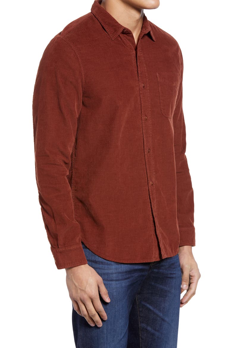 Colton Corduroy Button-Up Shirt, Alternate, color, FIRED COPPER
