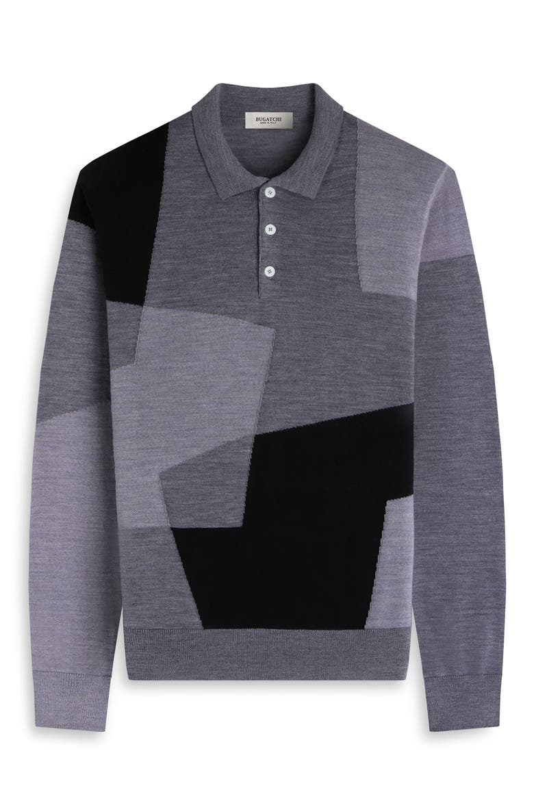 Colorblock Merino Wool Polo Sweater, Alternate, color, ZINC