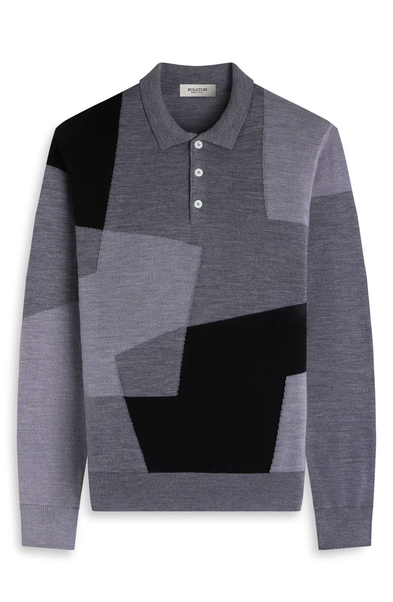 Bugatchi Colorblock Merino Wool Polo Sweater, Alternate, color, Zinc