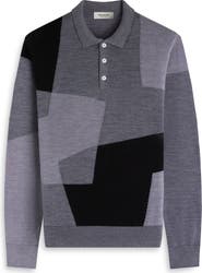 Bugatchi Colorblock Merino Wool Polo Sweater