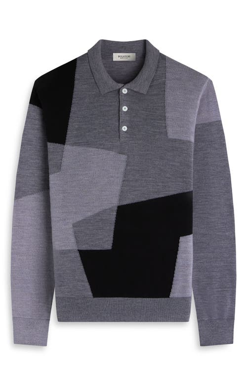 Bugatchi Colorblock Merino Wool Polo Sweater In Gray
