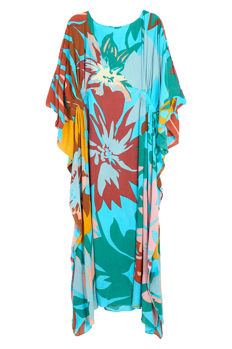 Floral Vacation Kaftan Dress, Alternate, color, TURQUOISE