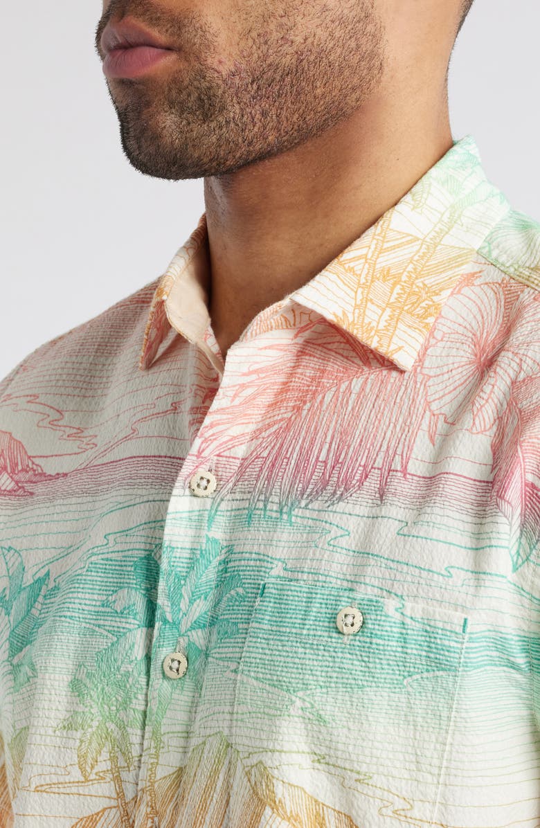 Tommy Bahama Nova Wave Corsica Coast Short Sleeve Cotton Blend Seersucker Button-Up Shirt, Alternate, color, Marble Cream