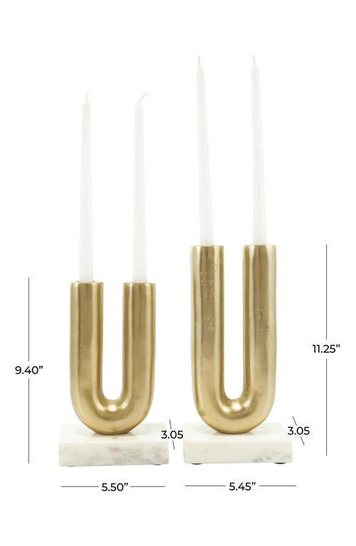 Vivian Lune Home Set Of 2 Aluminum Metal Candleholders In Gold