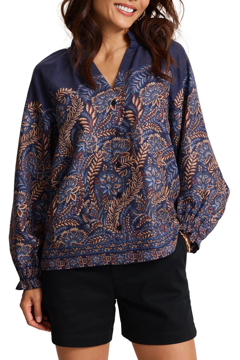 Marina Blooms Cotton Blouse, Main, color, COASTLINE