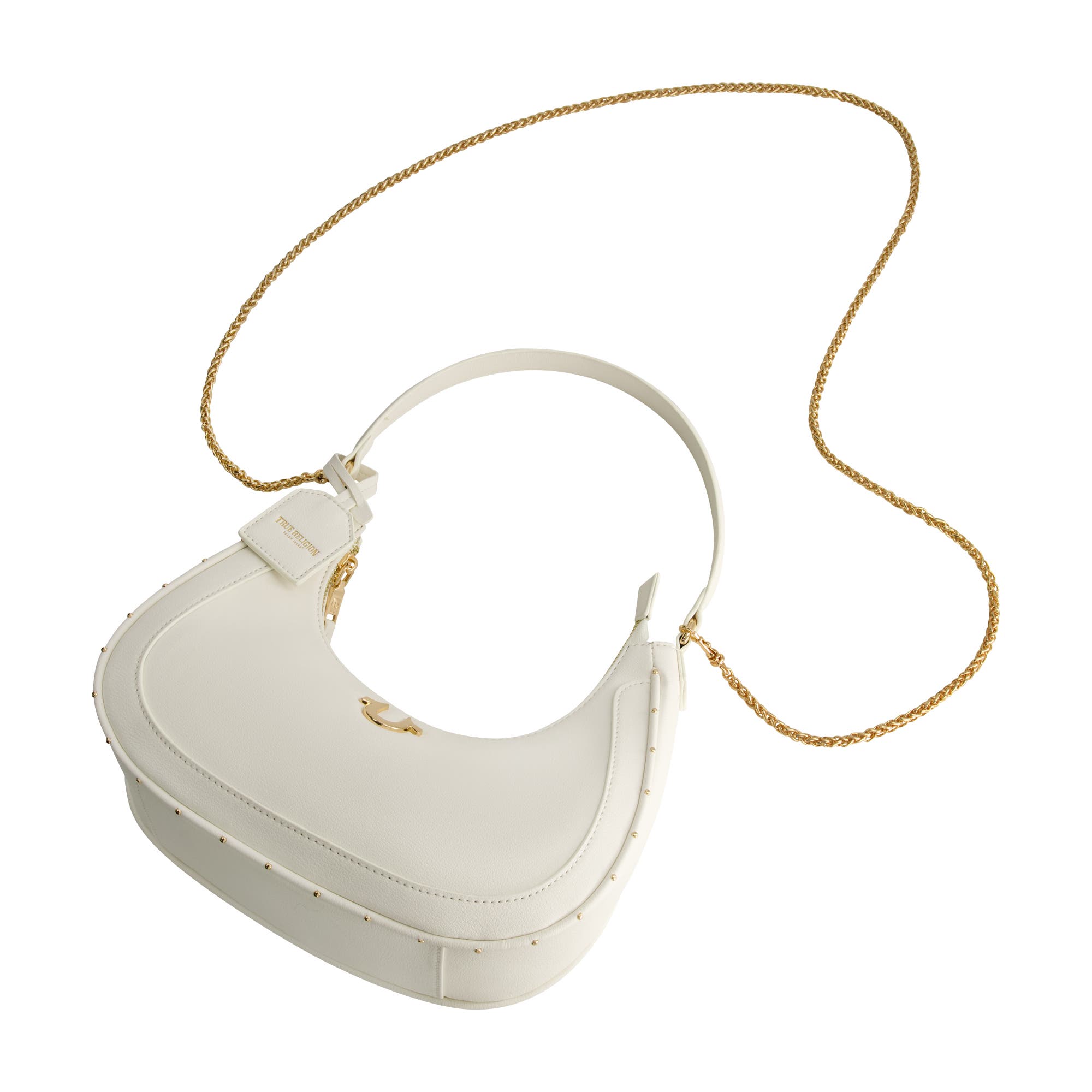 True Religion Zip Top Crescent Hobo Bag, Alternate, color, White