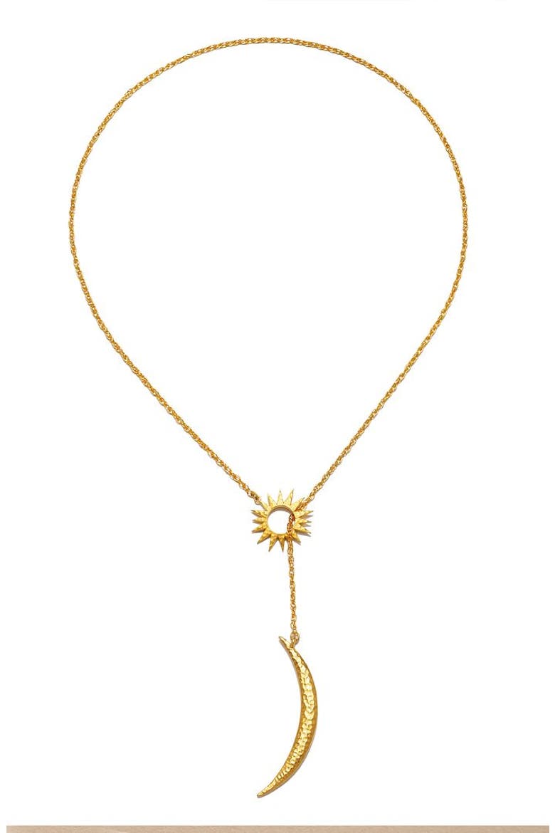 Dreams Celestial Sun and Moon Lariat Necklace, Alternate, color, Gold