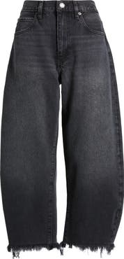 FRAME The Bubble Raw Hem Crop Baggy Jeans