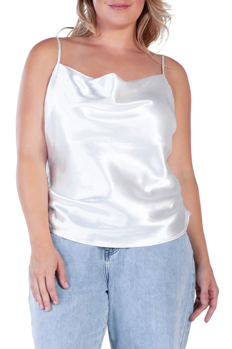 Cowl Neck Satin Camisole, Main, color, SILVER