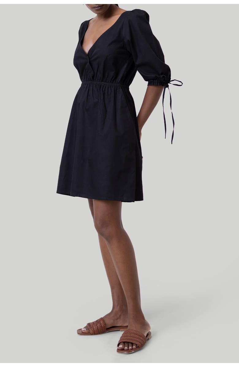 Reistor Gathered Elbow Sleeve Short Dress, Main, color, Black