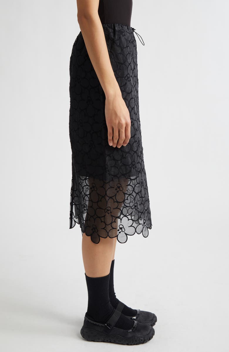Cecilie Bahnsen Bria Floral Embroidered Organza Midi Skirt, Alternate, color, Black Felicia Embroidery
