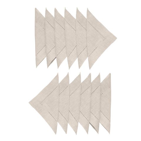 Linen Cocktail Napkins Set of 12, 6 x 6 Inch for Dining Table, Holiday and Everyday Table Decor - Classic Hemstitch