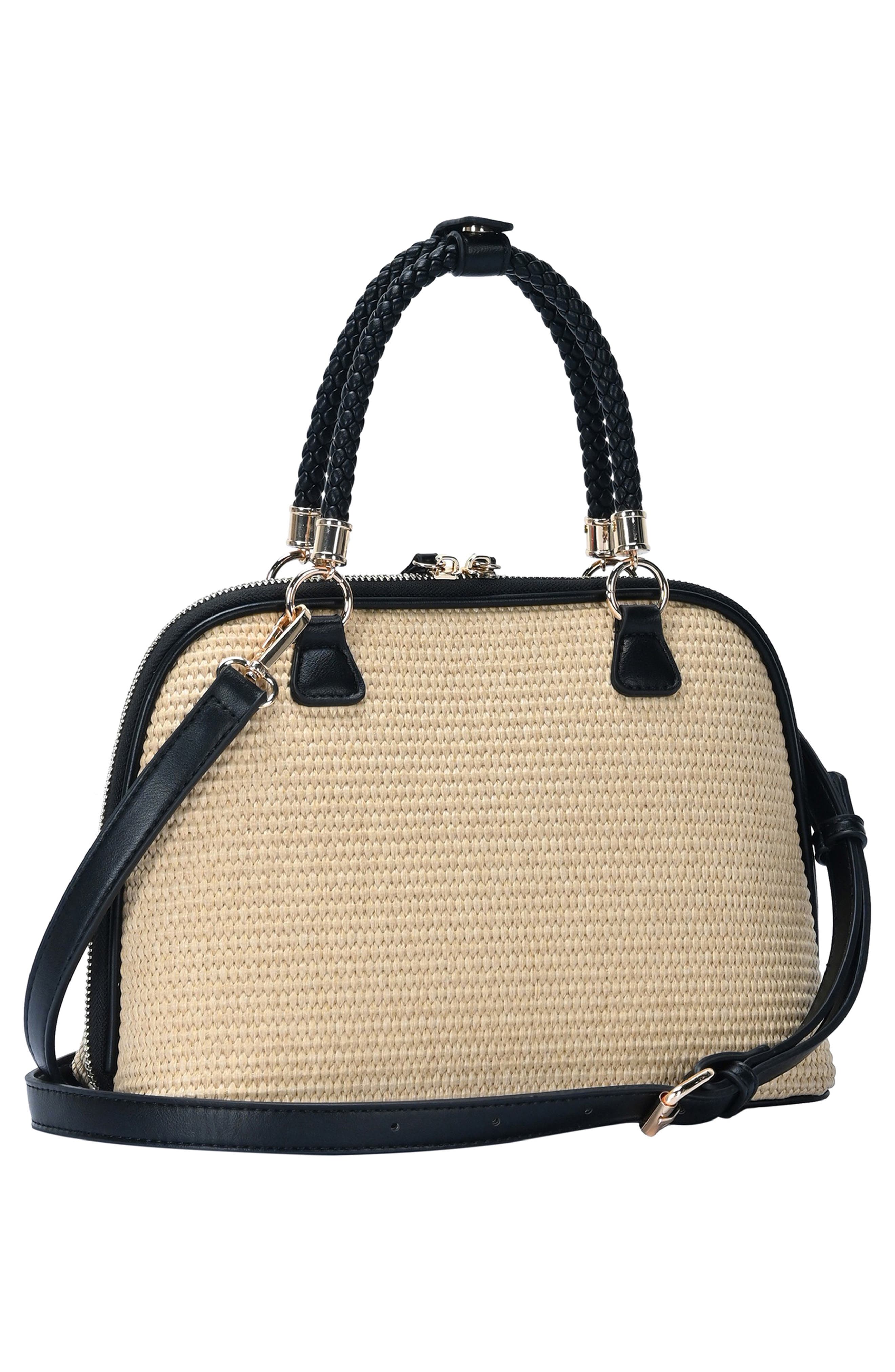 Miztique Raffia Dome Satchel, Alternate, color, Natural/ Black