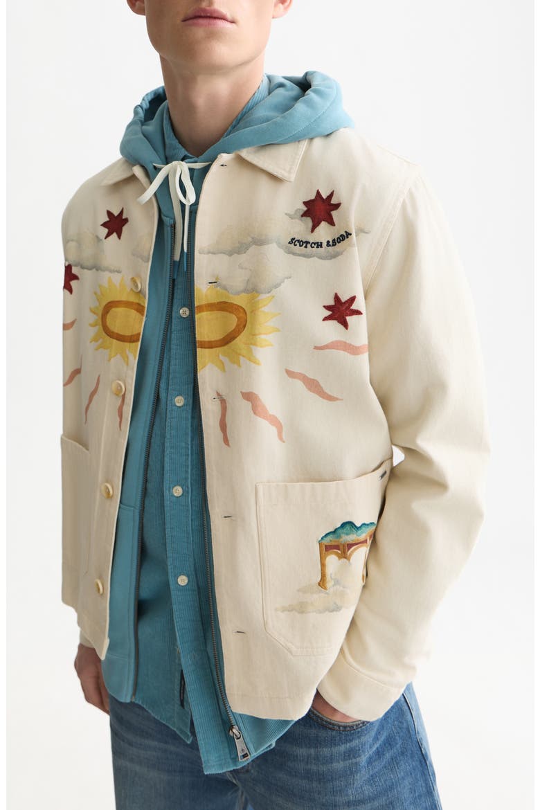 Printed Cotton Twill Overshirt, Main, color, EGGNOG