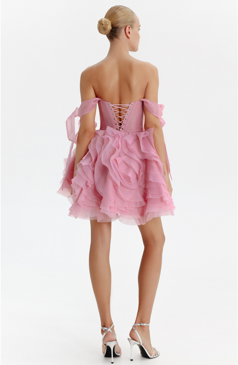 Milla Corset Mini Evening & Special Occasion Dress with Floral Appliques, Alternate, color, Pink