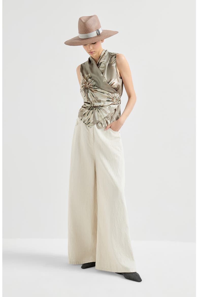 Bloom print pongee vest, Alternate, color, Khaki