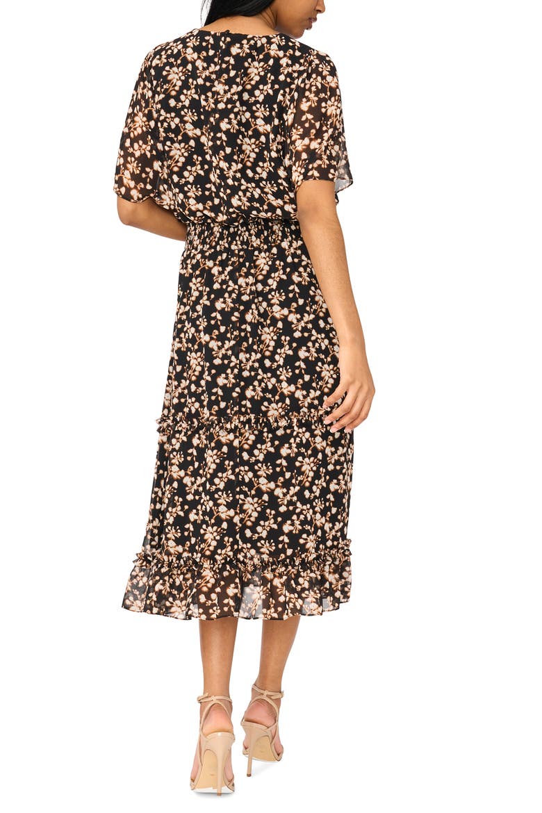 V-Neck Smocked Waist Midi Dress, Alternate, color, RICH BLACK