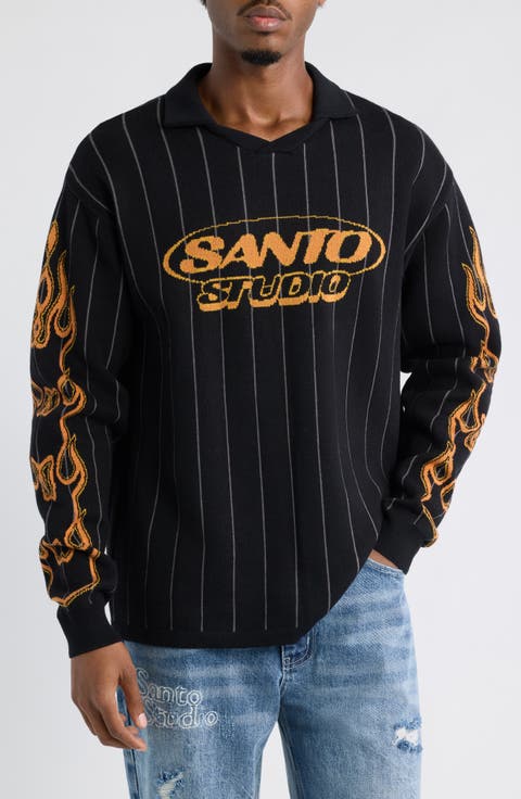 Flames Long Sleeve Knit Polo