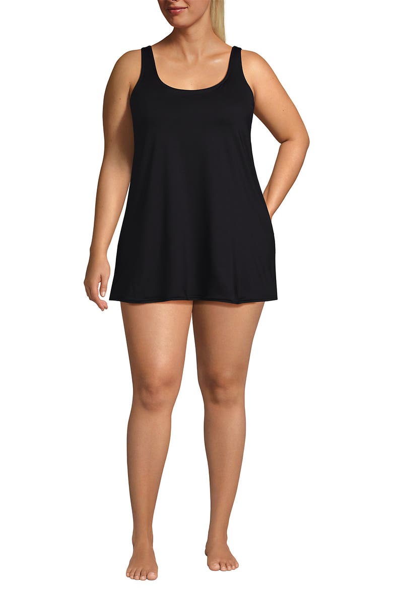 Plus Size Scoop Neck Mini Swim Dress Swimsuit, Alternate, color, Black