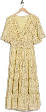 MAX STUDIO Print Puff Sleeve V-Neck Dress