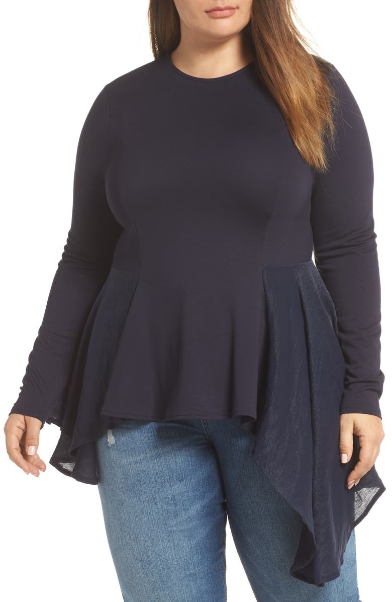 LOST INK Drape Side Mixed Media Top, Main, color,