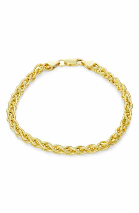 FZN Sterling Silver Men's Wheat Chain Bracelet